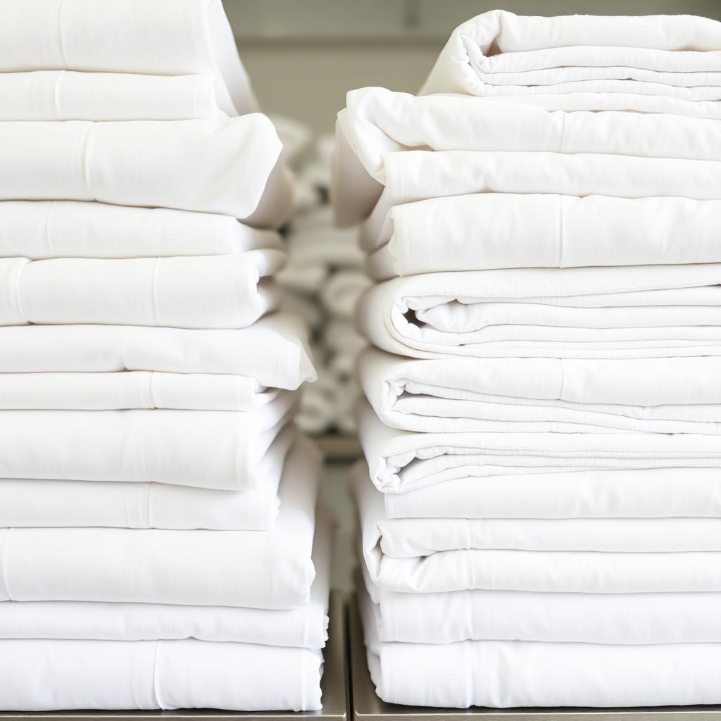 Stacks of bright clean white linen and towels